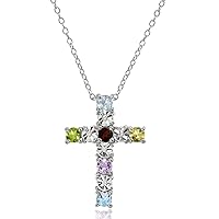 Sterling Silver Gemstone Cross Religious Pendant Necklace