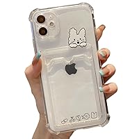 Casechics Compatible with iPhone Case,Cute Kawaii Cartoon Bunny Bear Clear Credit Card Slot Holder Wallet Transparent Corner Protection Soft Shockproof Cover Phone Case (Bunny,iPhone 12 Pro Max)