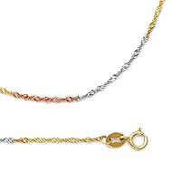 Solid 14k Yellow White Rose Gold Singapore Chain Necklace Twisted Link Tri Color Thin 1.2 mm 24 inch