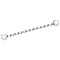 Body Candy Stainless Steel White Synthetic Opal Industrial Barbell 36mm