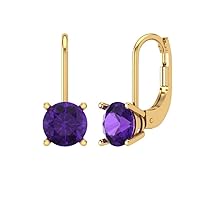 2.0 ct Round Cut Conflict Free Solitaire Natural Amethyst Designer Lever back Drop Dangle Earrings Solid 14k Yellow Gold