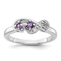 925 Sterling Silver Rhodium Plated Amethyst and CZ Cubic Zirconia Simulated Diamond Swirl Ring Measures 1.89mm Wide Jewelry for Women - Ring Size Options: 6 7 8