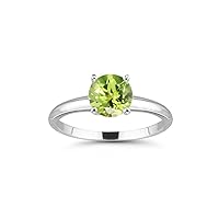 2.88 Cts of 9 mm AAA Round Peridot Solitaire Ring in 14K White Gold