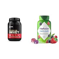 Gold Standard 100% Whey Protein Powder Extreme Milk Chocolate 2 Pound and vitafusion Men's Multivitamins Berry Flavored 150 Count