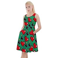 CowCow Womens Dress with Pockets Robots Pixeled Cartoon Cosplay Halloween Ghost Pattern Party Skater Dress, XS-5XL