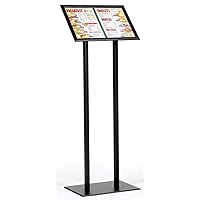Poster Display 16-1/2” w x 47” h x 11-3/4” d Matte Black Finish Aluminum Metal Snap Frame Sign Holder – Freestanding Menu Stand Accommodates (2) 17” x 11” or (1) 8-1/2” x 11” Graphics
