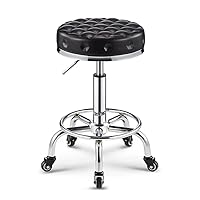 Adjustable Height Stool with 5 Wheels/Thick Sponge,Ergonomic Chrome Steel PU Leather Bar Stool Shop Stool,Hydraulic Rolling Swivel Salon Stool,Massage Spa Tattoo Cou black3 (Black)