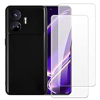 Case Cover Compatible with Oppo Realme GT Neo 5 SE + [2 Pack] Screen Protector Tempered Glass Film - Soft Flexible TPU Silicone for Oppo Realme GT Neo 5 SE (6.74 inches) (Black)