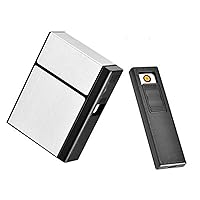 20pcs Cigarettes Aluminum Module Case with USB Rechargeable Electric Lighter Portable Aluminum Cigarette Case Great Gifts Ideal for Yourself (Silver)