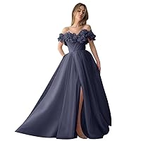 Women's Tulle Prom Dresses Long 2024 Appliques Split Formal Evening Cocktail Ball Gown for Wedding