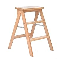 Wooden Step Stool,Step Stool Ladder Woodgrain Shelf Lightweight Folding with Anti-Slip and Wide Pedal for Home and Kitchen Space Saving Indoor Working Chair Climbing Ladder