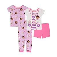 Disney Girls' 4-Piece Snug-fit Cotton Pajamas Set