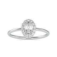 VVS Certified Halo Engagement Ring Studded with 0.11 Ct Round Natural & 0.36 Ct Oval Moissanite Solitaire Diamond in 14k White/Yellow/Rose Gold Anniversary Ring for Her | Promise Ring (IJ-SI, G-VS2)