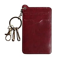 1Pcs Lightweight Retro Leather Cards Cover With Keychain Suitable For Bus Card, Id Card Red