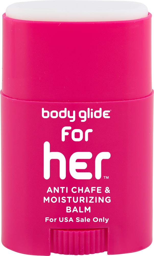 Body Glide For Her Anti Chafe Balm: anti chafing stick with added emollients. Prevent rubbing leading to chafing, raw skin, and irritation. Use for arm, chest, bra, butt, groin, & thigh chafing: 0.8oz