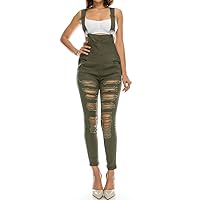 TwiinSisters Women's Fashion Ripped Distressed Stretch Skinny Fit Jumpsuit Denim Overalls for Women