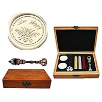MNYR Bee Happy Red Brass Wax Seal Sealing Stamp Wedding Invitations Vintage Metal Peacock Handle Wax Sticks Candles Melting Spoon Gift Wood Box Set