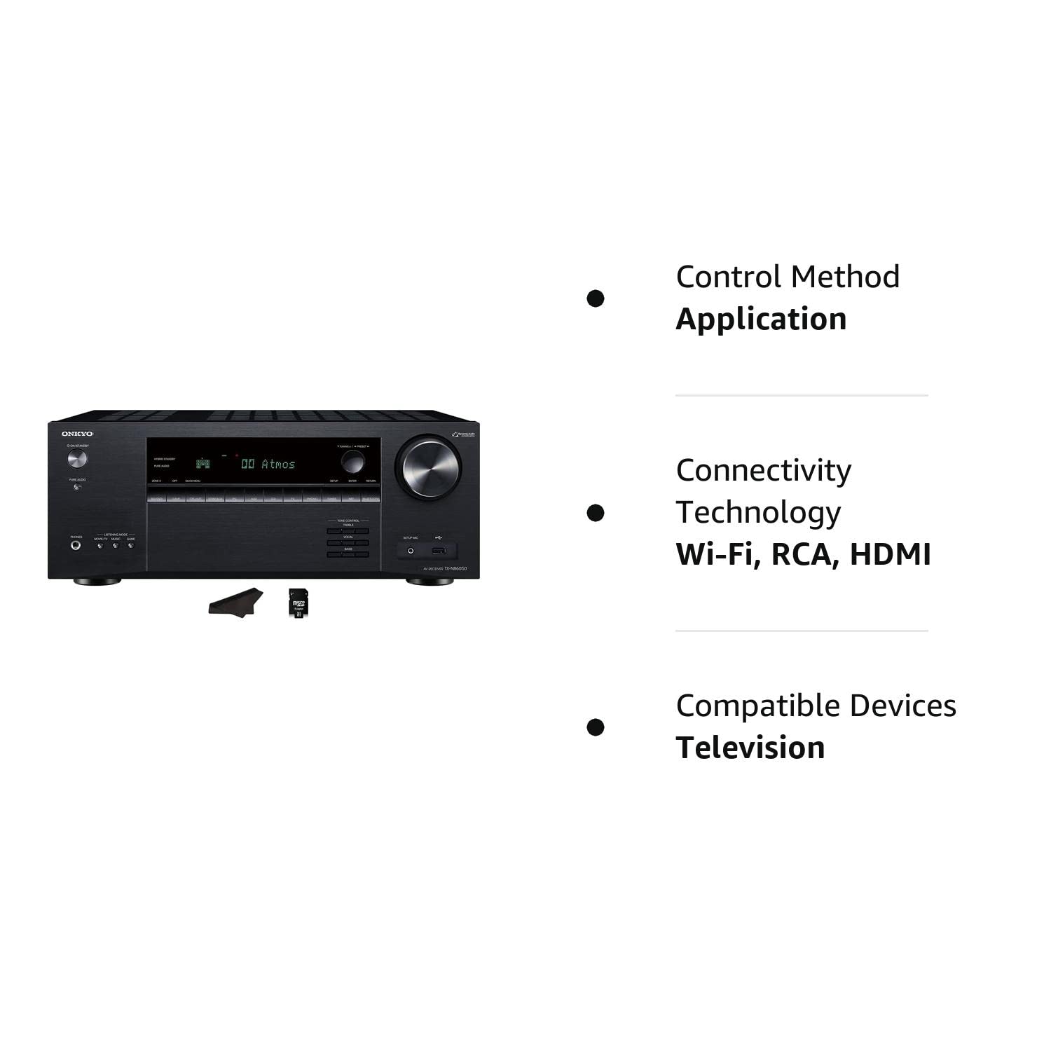 Onkyo TX-NR6050 + 7.2 Channel Network Home Theater | Smart AV Receiver | 8K/60, 4K/120Hz | 90W | HDR | VRR | DTS | Dolby Atmos | ALLM | QFT | Includes Kwalicable Micro SD Card & Cleaning Cloth