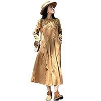 Corduroy Embroidery Floral Long Sleeve Autumn Winter Dress Women Spring Outwear