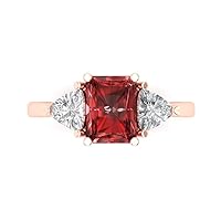 3.1 ct Emerald Trillion cut 3 stone Solitaire W/Accent Natural Red Garnet Anniversary Promise Engagement ring 18K Rose Gold