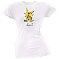 Happy Bunny - is Ass Your Name Juniors T-Shirt - Small White
