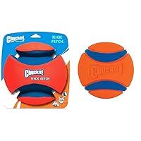 Kick Fetch Ball Dog Toy, Large (8 Inch) & Ultra Ball Dog Toy, Large (3.0 Inch Diameter) Pack of 1, for Breeds 60-100 lbs