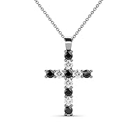 Petite Black & White Natural Diamond (SI2-I1,G-H) Cross Pendant 0.36 ctw 14K Gold. Included 16 Inches 14K Gold Chain.