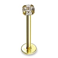 14K Solid Yellow Gold Labret- Cz Stone Lip Labret/Cartilage Earring- Tragus Ring/Helix Ring/Conch Piercing Stud- Push Fit Labret- 16 Gauge - 10mm Length Labret