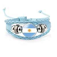 Argentina Flag Bracelet - Handmade Woven Adjustable Argentina Patriot Leather Wristband, Fashion National Flag Colorful Bracelet For Women Men Couple Jewelry Gift