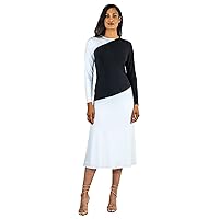 Long Sleeves,Colorblock,Calf Lenght,Fully Lined Dress (US, Alpha, X-Large, Regular, Regular, Ivory/Black)