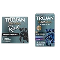 TROJAN BareSkin Raw Thin Condoms 24 Count Pack and Trojan Bareskin Condoms Everythin Variety 10 Count