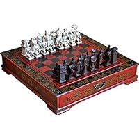 Chess Set Adult Large Chess Set for Wood Chess Chinese Retro Terracotta Warriors Chess Birthday Premium Gift with Wooden Checker Board Chess Game Board Set (Color : Terracotta Warriors)