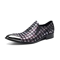 Mens Casual Retro Leather Metal Pointed Toe Stripes Loafers Fashion Comfort Breathable Silp On Loafer Shoes