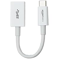 Amazon Basics USB-C to USB-A 3.1 Gen1 Female Adapter Cable Converter, 5Gbps High-Speed, USB-IF Certified, for Laptops, Tablets, Phones, White