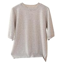 100% Baby Cashmere Crewneck Short-Sleeved Base Shirt for Women