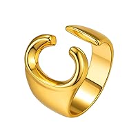 Suplight Nikel Free 18K Gold Plated Letter Rings, Fashion Monogram Jewelry Statement A-Z Wide Name Initial Alphabet Adjustable Open Ring for Women Teens