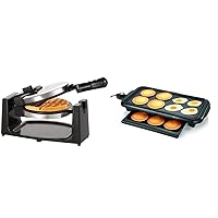 BELLA Classic Rotating Non-Stick Belgian Waffle Maker, Stainless Steel & Electric Griddle w Warming Tray, Make 8 Pancakes or Eggs At Once, Fry Flip & Serve Warm, 10