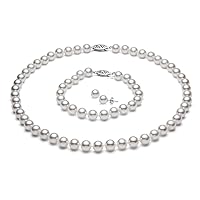 14k Gold Japanese White Akoya Saltwater Cultured Pearl Set AA+ Quality