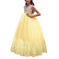 Girl's A Line Lace Pageant Ball Gowns O Neckline Cap Sleeves Flower Girl Dress