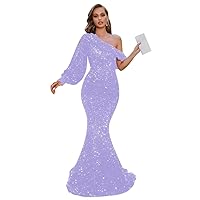 Sparkly Sequin Prom Dresses for Women Mermaid Long Sleeve Sweetheart Formal Party Evening Gowns with Slit