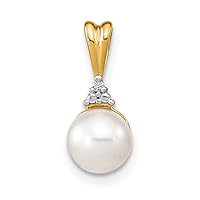 14k Yellow Gold Polished Diamond and Freshwater Cultured Pearl Pendant Necklace Measures 14x6mm Wide Jewelry for Women