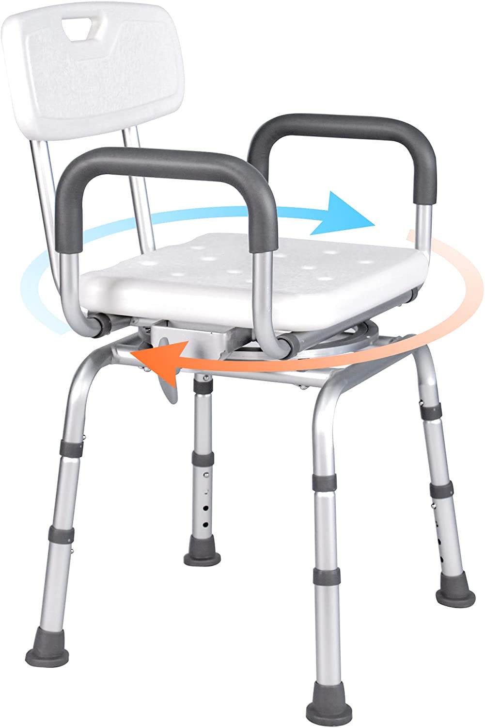 PETKABOO 360 Degree Swivel Shower Chair,Portable Seat with Armrests and Back, Adjustable Height Seat for Bathtub (White)
