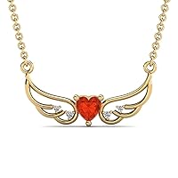 Beautiful Angel Wings Pendant 0.76Ct Heart Shaped Created Fire-Opal & Cubic Zirconia Classic Pendant Necklace 925 Sterling Sliver For Women's,Girls