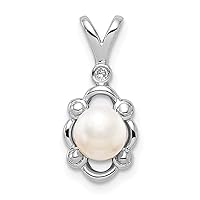925 Sterling Silver Polished Open back Freshwater Cultured Pearl and Diamond Pendant Necklace Measures 17x8mm Wide Jewelry for Women