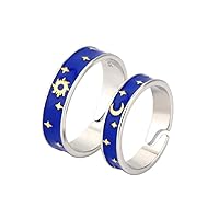 Van Gogh's Sky Ring Blue Starry S925 Sterling Silver Open Band Promise Gifts for Men Women Adjustable Size