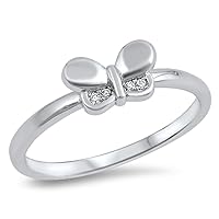 High Polish Clear CZ Cute Butterfly Ring New 925 Sterling Silver Band Sizes 5-10