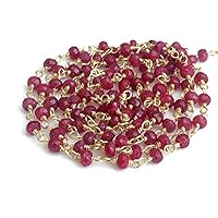1 feet Ruby Faceted Rondelle Beads Connector Chains in 925 Silver Gold Plate Wire Wrapped Rosary Style Chain