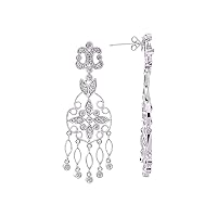 *RYLOS Antique Style Chandelier Dangling Diamond Earrings in 14K White Gold