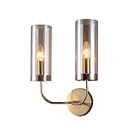 Wall Sconces, Nordic Modern Wall Light Bedroom Bedside Lamp High Brightness Glass Metal Iron Wall Lantern European Living Room Background Wall Art Wall Sconce (Color : Cognac Color, Size : Double h