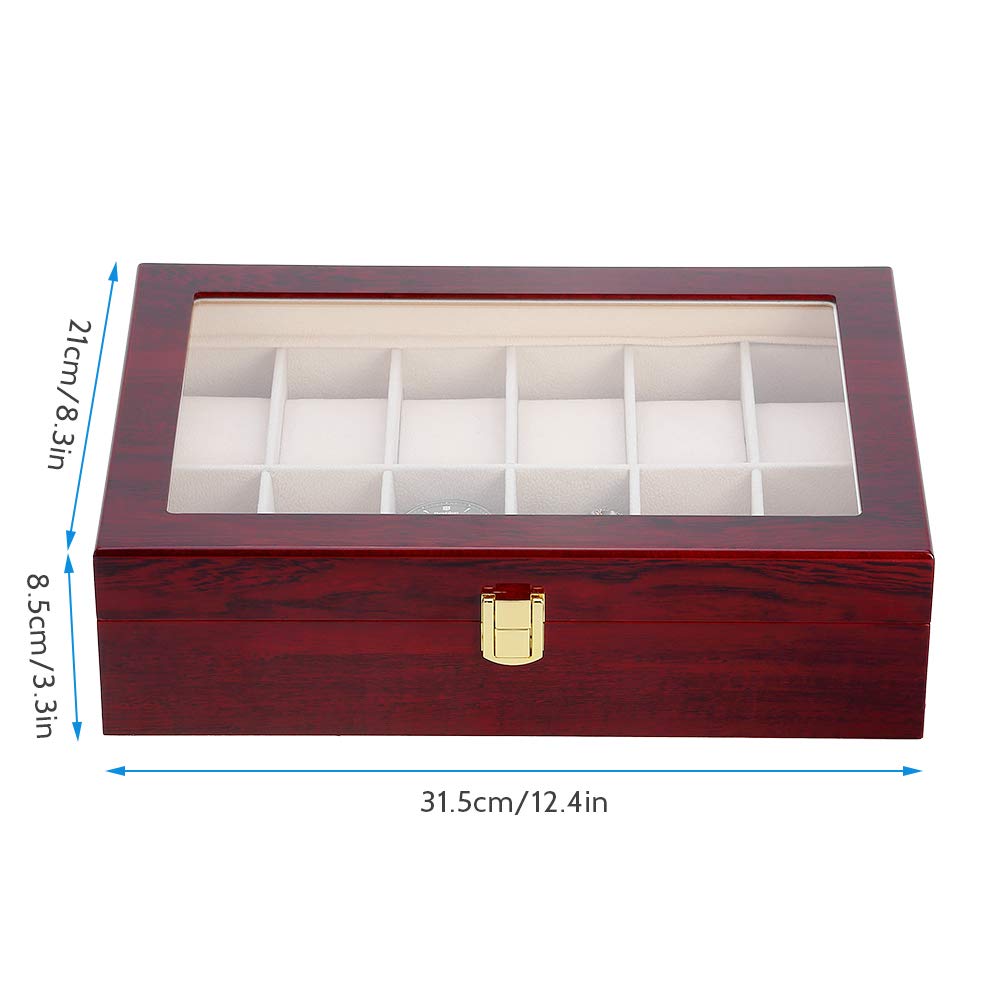 Uten Watch Box, 12 Slot Wooden Watch Case with Removable Watch Pillow, Metal Clasp Watch Display, Watch Box Organizer for men and women.